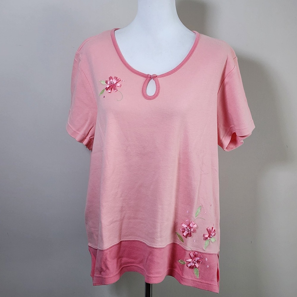 Vanity Fair Top Womens XL Pink Floral Ribbon Kidcore Adult Baby Childlike Girly